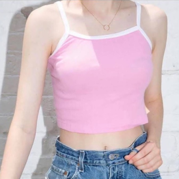 Brandy Melville, Tops, Brandy Melville Pink White Trim Tank Top